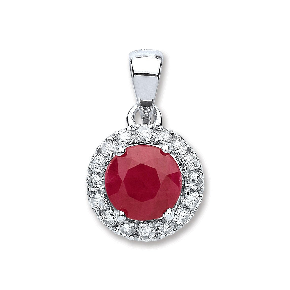 9ct White Gold 0.15ct Diamond, 0.80ct Round Ruby Pendant - Fine Necklace - Certified Authenti – Luxury Jewellery by Im